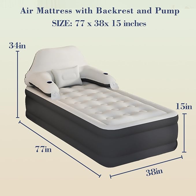RAPTAVIS Twin Size Air Mattress Inflatable Bed with Pump and Headboard, Blow Up Mattress