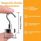 MIN CI Magnetic Hooks Heavy Duty, 35lb+ Strong Magnetic Wall Hooks for Hanging, Neodymium Metal Magnets with Hooks Large Magnetic Hooks, for Classroom Cruise Fridge Kitchen, Pack of 12
