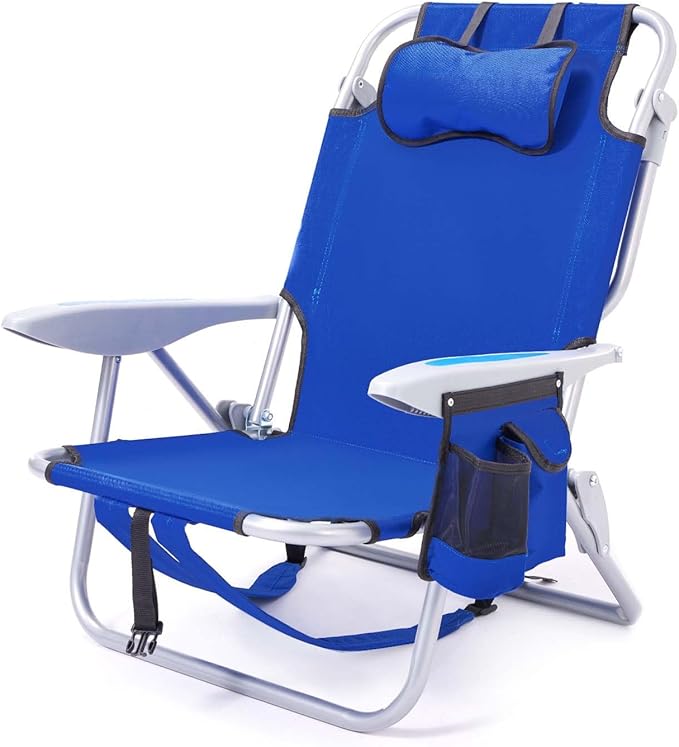 1PC Portable Beach Chair for Adults, 5 Position Backpack Folding Camping Chairs for Outdoor, Beach Chairs with Backpack Straps, Blue
