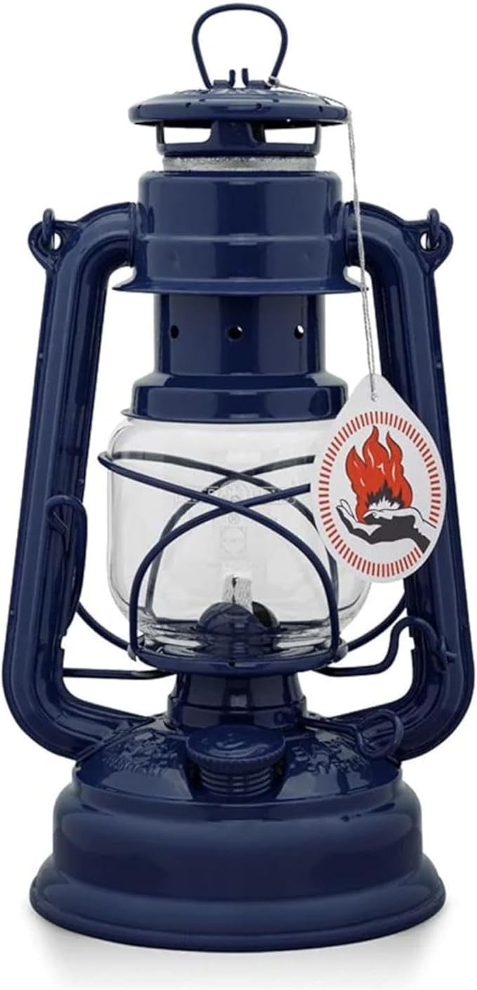 Feuerhand Outdoor Kerosene Fuel Lantern, German Made Weather Resistant Baby Special 276 Galvanized Hurricane Lamp for Camping or Patio, 10 Inches, Cobalt Blue