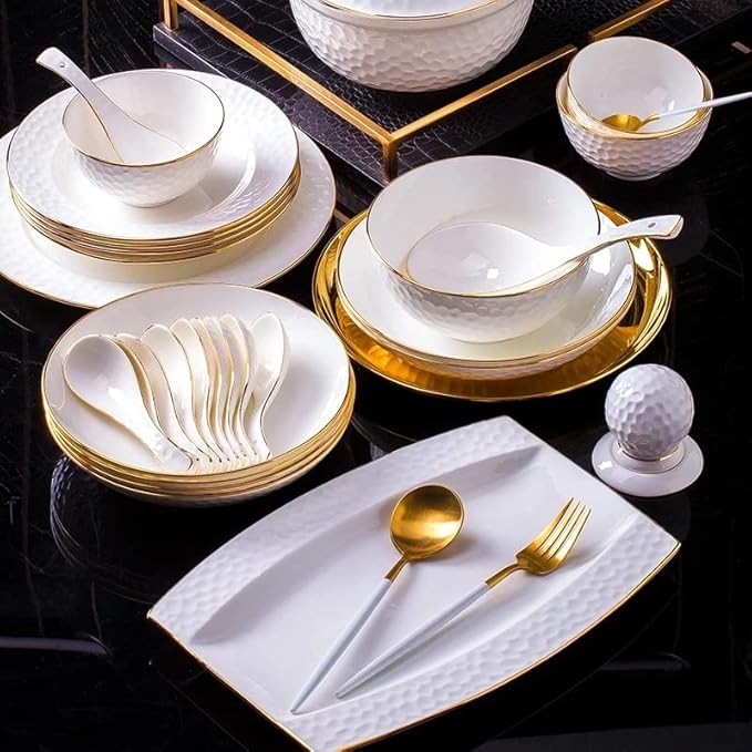 Tableware Set,36 Heads Ceramic Dinner Dish Rice Bowl Soup Bowl Salad Noodles Bowl Plate Dinnerware Set Tableware
