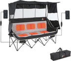 Nice C Heated 3 Person Camping Chair with Canopy, Heated Double Camping Chairs with Battery, Portable Oversized Padded Sports Umbrella Chair with Shade, Cup Holder, Cooler Bag, for Lawn Outdoors