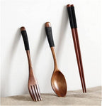 Portable Flatware Sets Wooden Cutlery Sets Outdoor Camping Travel Picnic Tableware Dinnerware Spoon Fork Chopsticks Mixed Cutlery Sets with Cloth Bag