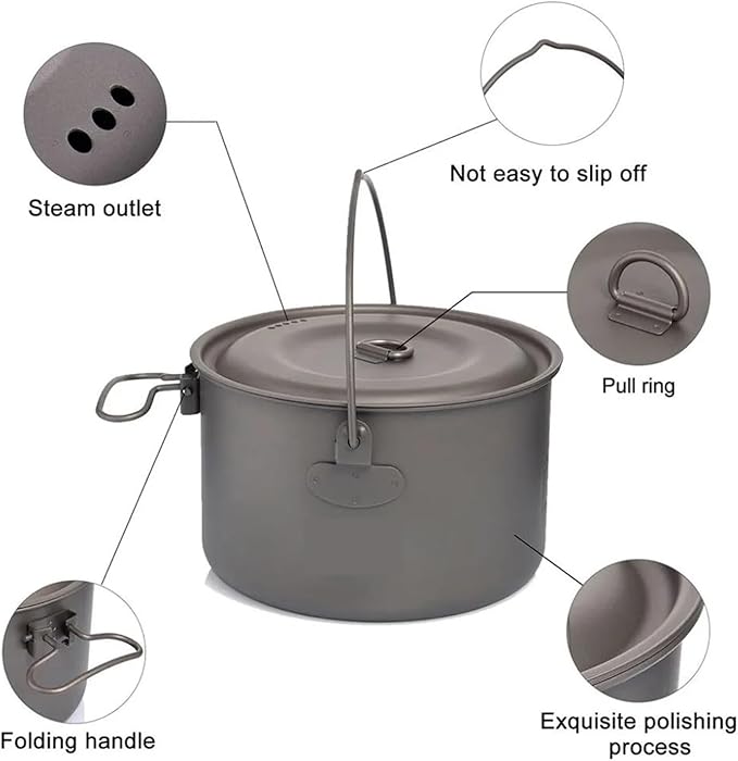 Camping Tableware Titanium Cookware Set Tourism Cauldron Outdoor Cooking Pot Frying Pan Picnic Kitchen Hiking Trekking