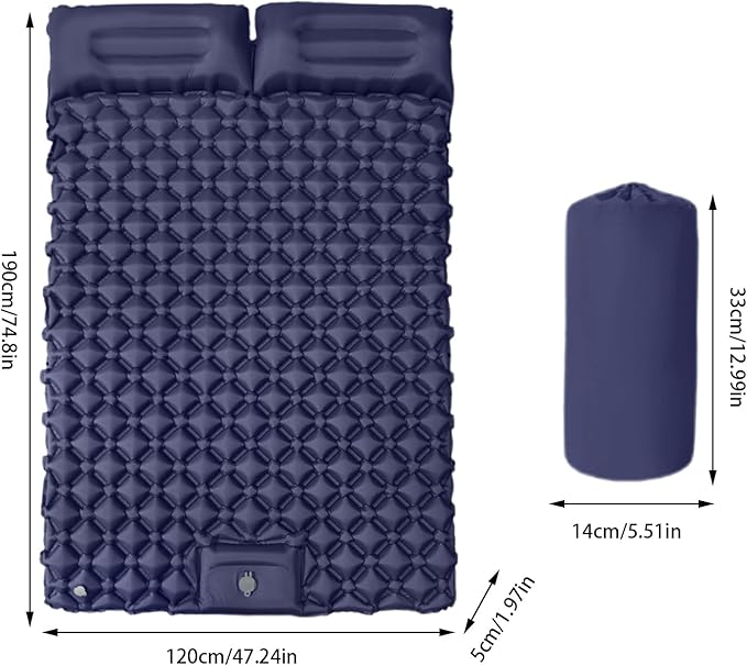 Inflatable Travel Mat with Built-in Pillow - Double Sleeping Pad, Compact Lightweight Gear for Camping Hiking Trekking Tent Backpacking Outdoor Adventures Rest Comfort Air Cushion