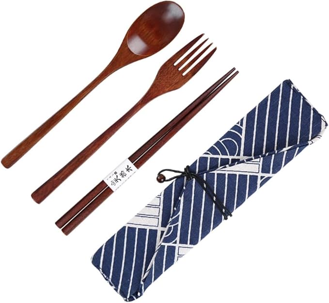 Dinner Forks 3 Pcs Wood Dinner Knife Fork Spoon Wooden Spoons Flatware Set Japanese Cutlery Kit Home Portable Tableware Set
