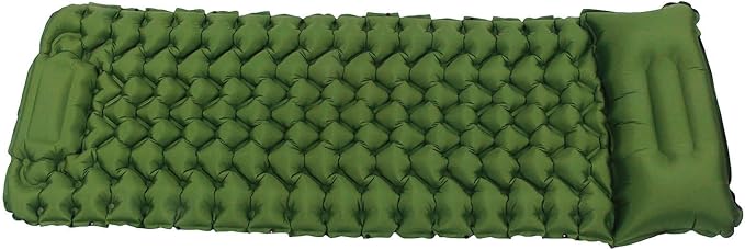 Ergonomic Inflating Sleeping Pad with Built in Pump, Nylon Material, and Storage for Office, Outdoor Camping Hiking (Olive Green)