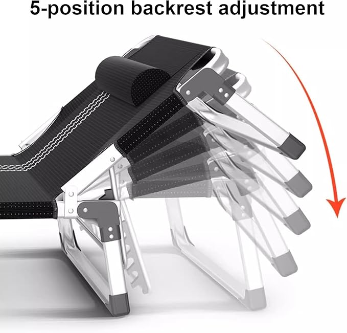Aluminum Alloy Frame Camping Cot, Portable Folding Bed with Mattress, 5-Position Folding Chaise Lounge Chair for Indoor Outdoor