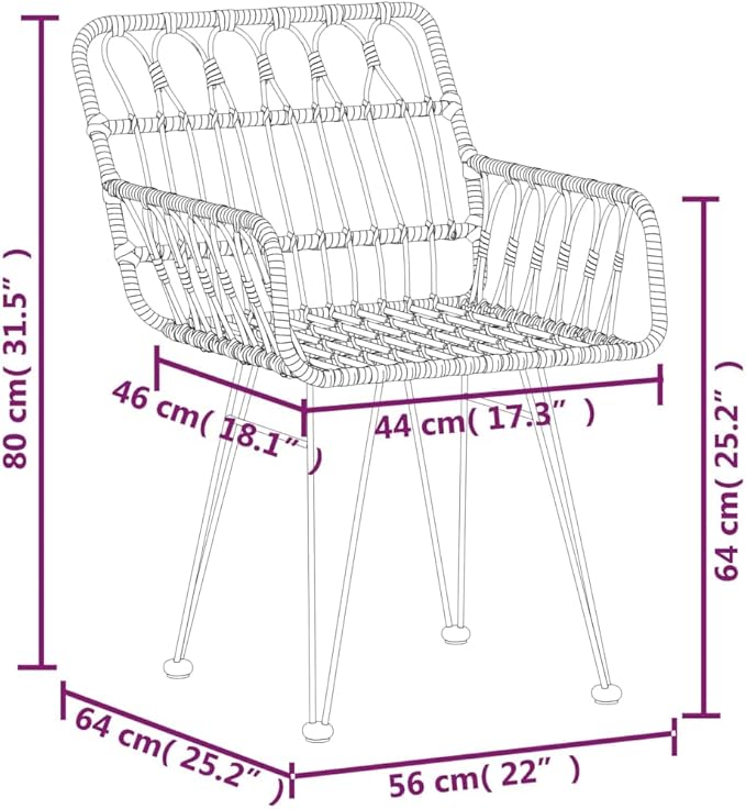 Patio Chairs 2 pcs with Armrest Black ,Coffee Chair,Study Chair,Armchair,Garden Chairs,Outdoor Chairs,Camping Chair,Beach Chair,for Deck, poolside,Camping,Beach,Campsite,22"x25.2"x31.5" PE Rattan