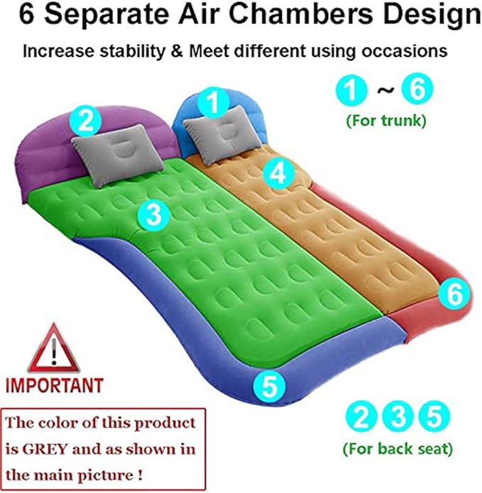 Inflatable SUV Air Mattress Thickened Flocking Inflatable Car Camping Travel Air Mattress with 2 Pillows & Air Pump,Portable Car Sleeping Bed for SUV|MPV|Minivan