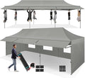 COBIZI 10x30 Pop Up Canopy Tent with Awning,Heavy Duty Canopy UPF 50+ All Season Wind Waterproof Commercial Outdoor Street Vendors Party Tents for Parties Canopy with Roller Bag(10 x 30 ft Gray)
