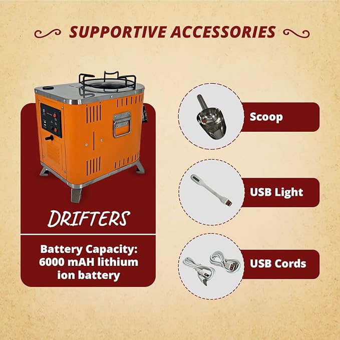 Drifters Complete Camping Ultimate Combo with Electricity-Generating Camp Stove, Foldable Silverware, Outdoor Pots & Pans, Power Bank Radio Floodlights and additional Solar Powered Rechargeable Lamps