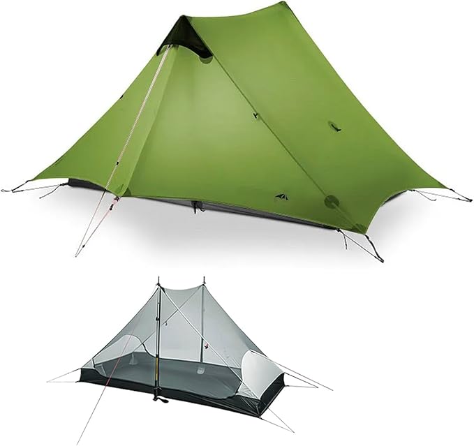 3FULGEAR Lanshan 2 Tent 2 Person Ultralight Camping Tent, 3/4 Season Professional 15D Silnylon Rodless Tent for Camping, Climbing, Hiking