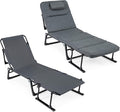 Giantex Folding Patio Lounge Chair with 6-Level Adjustable Backrest, Outdoor Foldable Bed with Detachable Cushion and Armrest, Head Pillow, Portable Camping Cot for Yard, Bench, Office, Home (2)