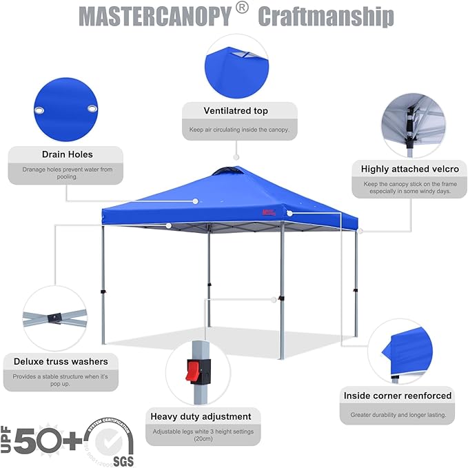 MASTERCANOPY Durable Pop-up Canopy Tent with Roller Bag (8x8, Blue)