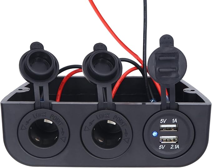 12-24 V Multifunctional 3 Hole Tent Type Car Modification Socket Dual Female Power Outlet Adapter Dual USB Charger Ports Combination Outlet Suitable for Portable Auto Electronic Devices ﻿