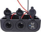 12-24 V Multifunctional 3 Hole Tent Type Car Modification Socket Dual Female Power Outlet Adapter Dual USB Charger Ports Combination Outlet Suitable for Portable Auto Electronic Devices ﻿