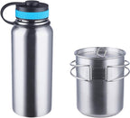 Canteen Stainless Steel Water Bottle with Nested Camping Cup and Lid for Bug Out Bag, Bushcraft Gear, Metal Canteen with a Wide Mouth Water Bottle and Mess Kit