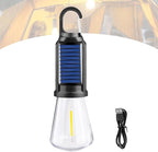 Solar Camping Lights Outdoor Waterproof - 3 Mode Portable LED Lantern with Solar/USB Charging, Hanging Hook for Camping, Hiking, Emergency, Backpacking, Tents (Flat Bottom)