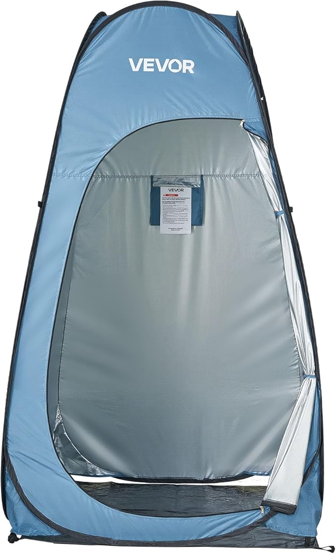 VEVOR Pop up Shower Tent, Instant Portable Privacy Tent Changing Room with Ground Stakes, Ropes, and Carry Bag, 190T Polyester with Silver Coating, Quick Setup, for Camping, Beach, Fishing, Blue