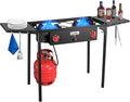 Bestfire 2 burner Camping Stove with Auto Ignition Button,Side Shelves & Regulator150,000 BTU High Pressure Gas Stove Propane Burner With Removable Legs for Outdoor BBQ&Backyard Cooking Camping Home