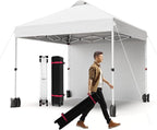 10x10ft Pop Up Canopy Tent with 1 Sidewall, Portable Instant Commercial Canopy Patio Tent with Vented Top Roller Bag 4 Sandbags 4 Ropes and 8 Tent Stakes, White