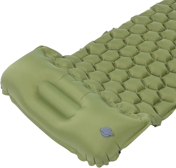 Camping Sleeping Pad Mat Foot Press Inflatable Cushion Mattress, Durably 40D Nylon TPU Laminate, Lightweight 700g, Compact Folding Size for Tent Hiking Travel (Green)