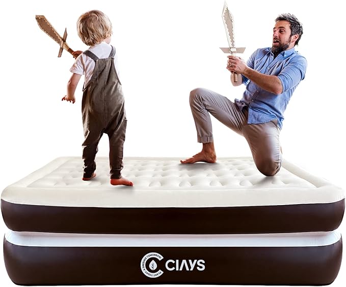 Ciays Air Mattress with Built-in Pump, Blow Up Mattress with Carrying Bag for Home and Camping, Flocked Top Inflatable Air Bed for Guests, Family
