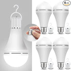 Neporal 4 Pack Emergency-Rechargeable-Light-Bulb, Stay Lights Up When Power Failure, 1200mAh 15W 80W Equivalent LED Light Bulbs for Home, Camping, Tent (E27, with Hook) (Daylight)