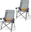 TIMBER RIDGE Oversized Camping Chair with Lumbar Support, Portable Folding Chair Heavy Duty for Adults Supports 450 LBS for Outdoor Camping, Lawn, with High Back, Cup Holder, Side Pocket - Grey, 2Pack