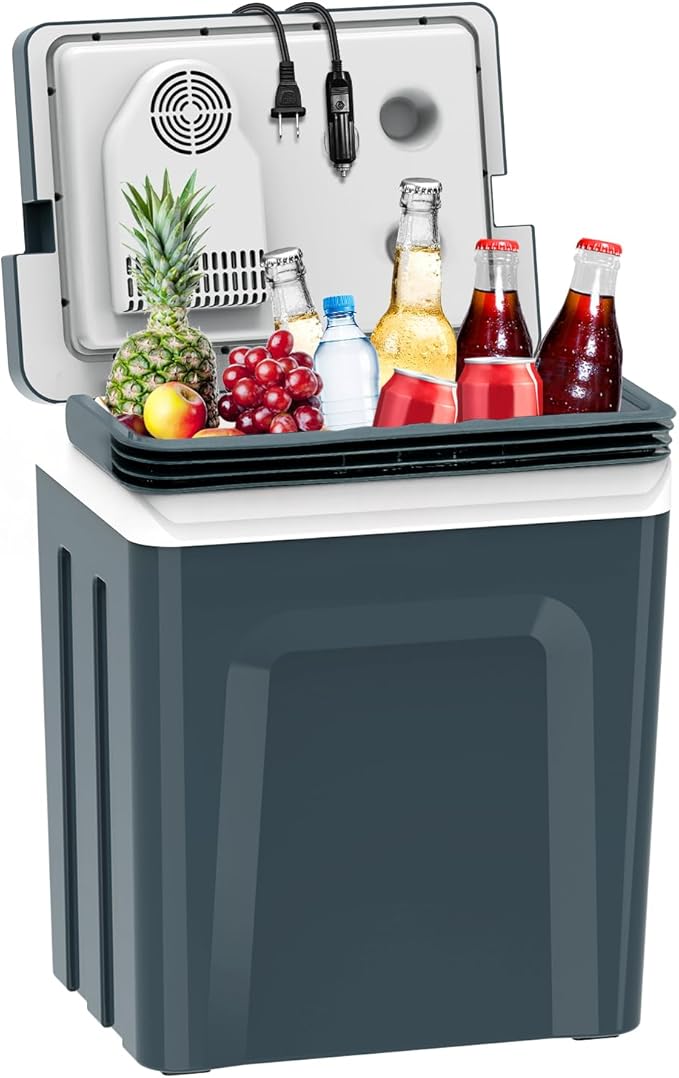 SubSun Electric Cooler and Warmer with Handle，32Quart (30 L) Portable Thermoelectric Fridge， Car Fridge Cooler with 12V DC & 110 AC for Camping, Travel & Picnics,Grey