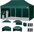 Eurmax USA 10'x20' Pop-up Canopy Tent Commercial Instant Canopies with Removable Side Wall Kit and Roller Bag, Bonus 6 SandBags(Forest Green)