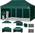 Eurmax USA 10'x20' Pop-up Canopy Tent Commercial Instant Canopies with Removable Side Wall Kit and Roller Bag, Bonus 6 SandBags(Forest Green)