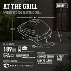 Weber Q1400 Electric Grill, Gray – Portable 1560‑Watt Outdoor Electric BBQ with Porcelain‑Enameled Cast‑Iron Grates – Compact Balcony & Patio Grill with Infinite Control Settings