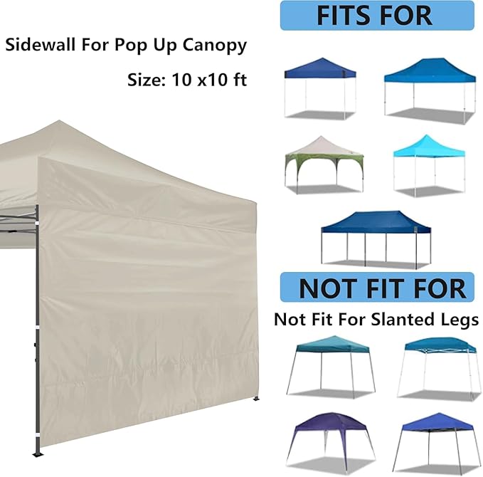 Joramoy Instant Canopy Sunwall 10×10 for Pop Up Canopy, Waterproof, UV Protection Canopy Sidewall, 1 Pack Straight Leg Canopy Side Panels Only（10×10, Beige)