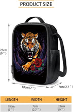 Tiger and Roses Printing 3 Pcs Boys Backpack Set, Matching Large Capacity Lunch Box and Dirt-resistant Pencil Case for Elementary School Students Travel Activities Outdoor