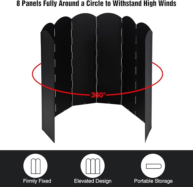 Lineslife 23.6" Extra Tall Camping Stove Windscreen, 8-Panel Heavy-Duty Folding Windshield for Butane/Propane Burners & Grills, Portable with Carry Bag (Camping Hiking)