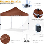 HLong 10x10 Heavy Duty Pop-Up Canopy Tent Commercial Grade, Brown