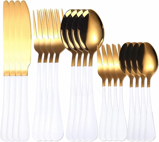 Flatware sets White Gold Cutlery Set 20Pcs Forks Spoons Knifes Stainless Steel Cutlery Set Kitchen Tableware Sets Dinnerware Set Dropshipping Stainless Steel