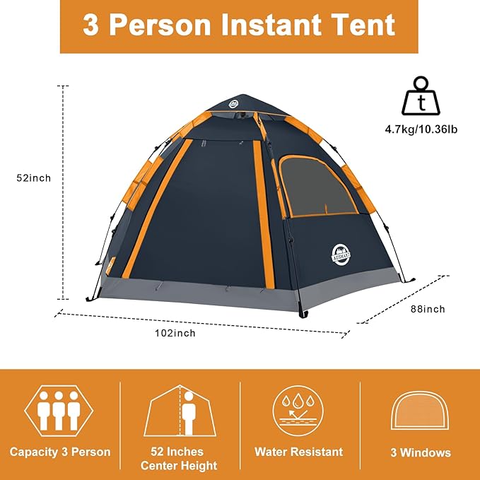 ADSMART Instant Tents for Camping 2/3/4/5 Person Tent Waterproof Easy Setup Sets Up Backpacking Tents with Carry Bag for Outdoor Hiking