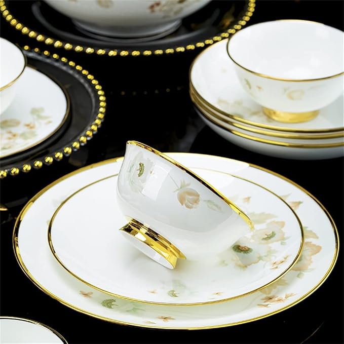 58 Piece Europe Bone China Tableware Sets Food Bowl Sushi Dishes Ramen Plates Chopsticks Dinner Set Utensils for Kitchen