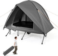 Tangkula 2 Person Tent Cot, Portable Off Ground Elevated Camping Tent with Cot, Removable Rainfly, Wheeled Bag, Stakes & Wind Ropes for Beach, Picnic, Hiking, Travel