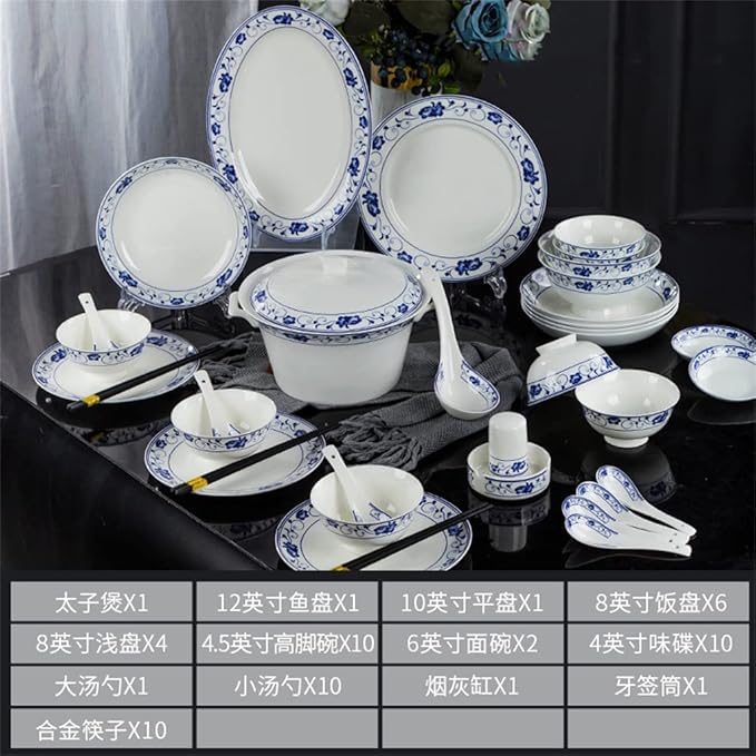 Dishes Household Bone China Tableware Chinese and White Porcelain Bowls and Chopsticks Set
