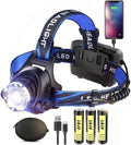 Rechargeable LED Headlamp, USB Input and Output, Super Bright, 3Pcs Battery, 15 Hours Runtime, Perfect for Camping, Fishing, Running, Biking