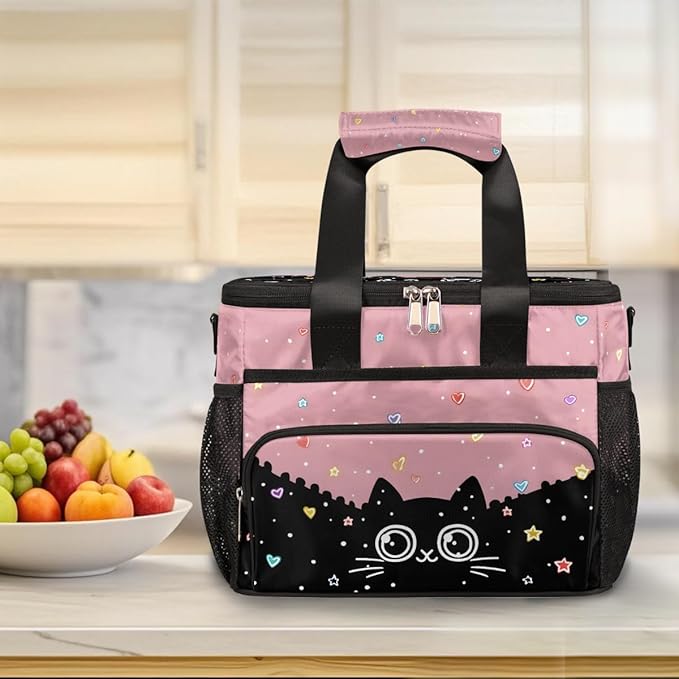 Pardick Cute Cat Black Soft Cooler Bag Insulated Lunch Box for Men & Women, Large Leakproof Lunch Bag Portable Beach Cooler for Work, Picnic, Road Trips,Fishing, Travel, Camping,A-14