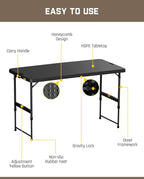 FanttikOutdoor Folding Table 4 Foot, Effortless Quick Adjustable Height Foldable Small Card Table, Fixing Lock, Stable for Party Dining Events Picnic Indoor Outdoor Camping, 1 Pack, Zeta X4 Pro Black