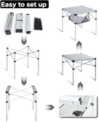 iClimb Lightweight Stable Alu. Folding Square Table Roll Up Top with Carry Bag for Camping Picnic Backyards BBQ Camp Kitchen (Green, L)