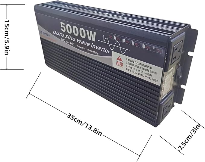 5000W Power Inverter 72V DC to 110V AC Converter with LED Display Dual AC Outlets Dual Fans Radiating for RV, Camp, Boat and Home Emergency Portable Pure Sine Wave Inverter (Smart Screen, 5000W 72V)