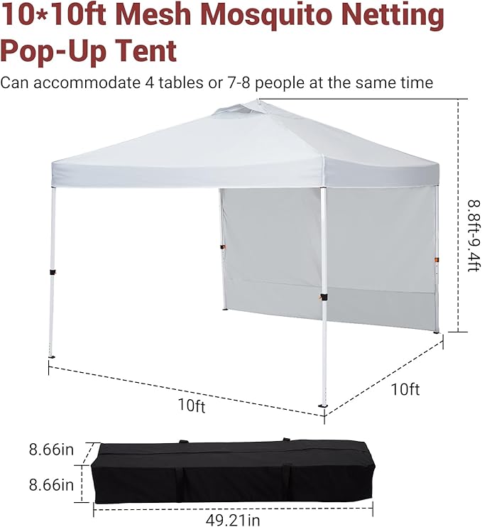 10x10ft Pop-Up Canopy, Outdoor Screen Tent with Mesh Mosquito Netting Sidewalls, Waterproof & UV-Block Shade Shelter for Camping, Picnic, Deck & Backyard Events