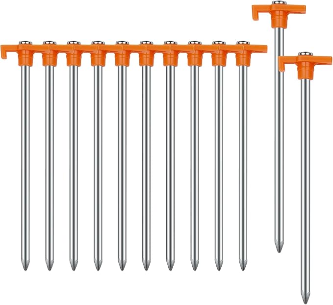 Tent Stakes Camping Stakes,AVOFOREST 7.1inch Non-Rust Metal Tent Pegs Ground Stakes Tent Spikes Camping,Garden,Hiking Orange (Orange 12pcs, 7.1IN)